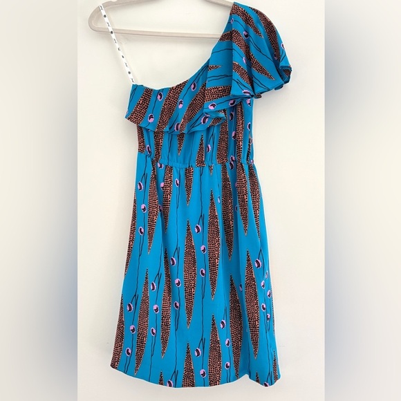 Tracy Reese One Shoulder Silk Dress Blue Leopard Print Cocktail New Years Size 0 - Picture 8 of 10